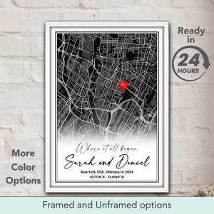 Où tout a commencé : où nous nous sommes rencontrés, notre premier rendez-vous sur la carte, cadeau pour couple, cadeau d'anniversaire, poster le jour de notre mariage