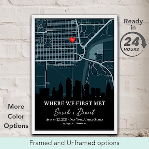 Where We First Met Map, Personalized First Date Map, Where We Met, Gift For Couple, Wedding Anniversary Gift, Custom Location Maps