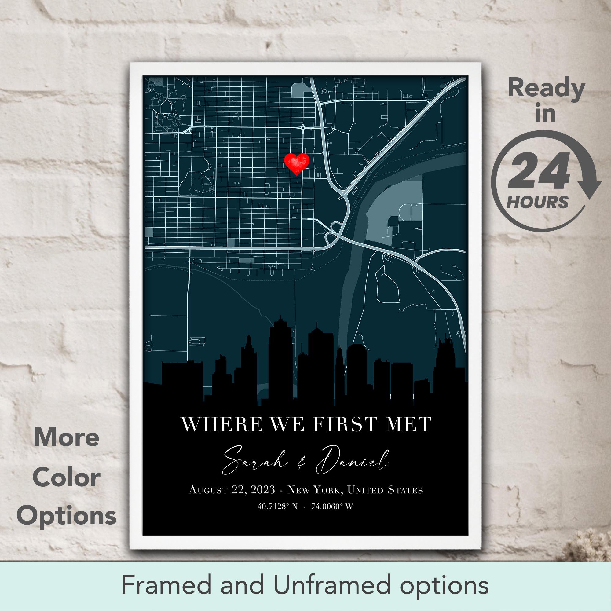 Personalized Where We Met Map Print, Anniversary Gift - Etsy