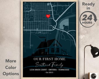 Personalized New Home Map Print: Our First Home Custom Housewarming Gift (Digital Download)
