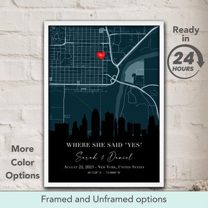 Où elle a dit oui, carte de localisation personnalisée, cadeau de fiançailles pour couple, cadeaux de mariage, affiche de notre rencontre, cadeau d'anniversaire personnalisé