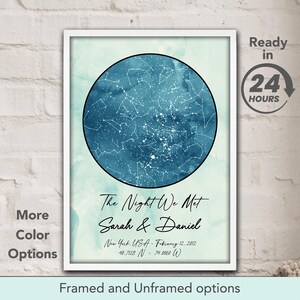 La nuit où nous nous sommes rencontrés, carte des étoiles, carte du premier rencontre, affiche d'art mural personnalisée, impression du ciel nocturne, premier rendez-vous, cadeau d'anniversaire de mariage