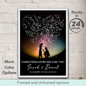 She Said Yes Hochzeit Stern Karte Engagierte Landkarte Personalisierte Wandkunst Jahrestag Geschenke Geschenk für Paar