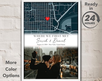 Personalized Where We Met Map Print, Custom Anniversary Gift