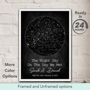 Carte des étoiles personnalisée, impression du ciel nocturne le jour de notre rencontre, affiche d'art mural personnalisée, cadeaux d'anniversaire