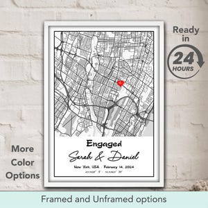 Cadeau de fiançailles, Cadeau pour couple, Impression de carte personnalisée, Couples nouvellement fiancés, Cadeau de mariage, Poster de carte de localisation, Cadeau d'anniversaire