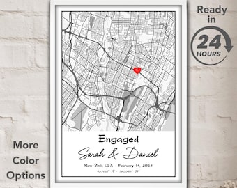 Custom Location Map Print: Engagement Gift for Couple