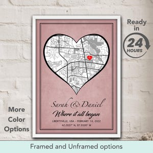 Wo alles begann Personalisierte Lage Karte Individuell liebevolle Paar romantische Wand Kunst Druck Erstes Datum Poster Jahrestag Beziehung Geschenke
