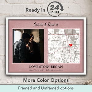 Carte histoire d'amour, carte premier rendez-vous, lieu de notre première rencontre, cartes de lieux personnalisées, affiche de couple personnalisée, cadeau d'anniversaire de mariage