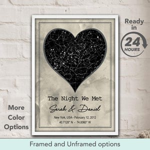 Carte des étoiles La nuit où nous nous sommes rencontrés, mariage, affiche d'art mural personnalisée, impression de ciel nocturne, cadeau d'anniversaire de premier rendez-vous