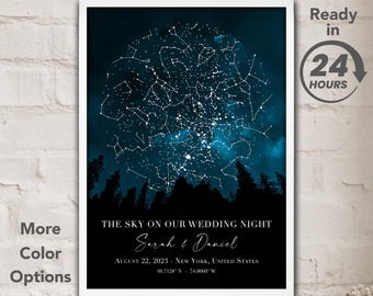 Carte du ciel personnalisée : Le ciel de notre nuit de noces, cadeau personnalisé pour les couples, affiche d'anniversaire
