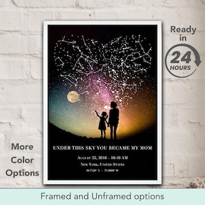 Mappa stellare per data - Stampa mappa posizione personalizzata - Sotto questo cielo sei diventata mia madre - Regalo di mia figlia - Il giorno in cui sei diventata mia madre - Poster artistico