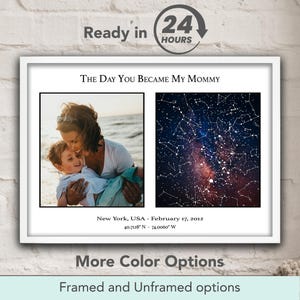 Carte des étoiles anniversaire le jour où vous êtes devenue ma maman, affiche d'art mural personnalisée, cadeau d'anniversaire pour maman
