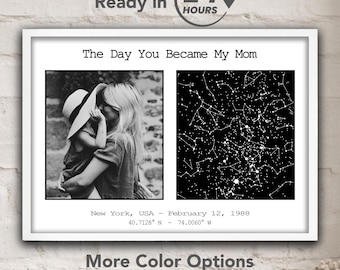 Star Map Mom The Day You Became My Mom Personalized Wall Art Poster Anniversary Mother&#39;s Day Gift