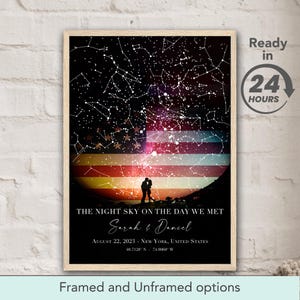 Carte des étoiles, drapeau des États-Unis, le ciel nocturne du jour de notre rencontre, cadeau pour couple, anniversaire de mariage, cadeau de ciel nocturne personnalisé, carte de la constellation