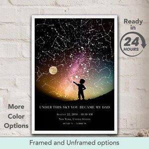 Affiche personnalisée de carte des étoiles du jour où vous êtes devenu mon père sous ce ciel, vous êtes devenu mon père pour un anniversaire de mariage, cadeau pour papa, cadeau personnalisé pour la fête des pères