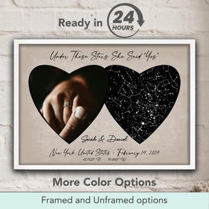 Carte des étoiles pour mariage, fiançailles, sous ces étoiles, elle a dit oui, affiche d'art mural personnalisée, cadeaux d'anniversaire, cadeau pour couple