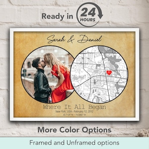 Carte premier rendez-vous : là où tout a commencé, où nous nous sommes rencontrés pour la première fois, cartes de localisation personnalisées, affiche de couple personnalisée, cadeau d'anniversaire