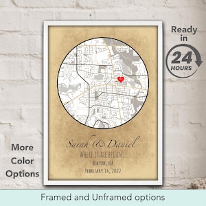 Où tout a commencé, premier rendez-vous imprimé, lieu de notre rencontre, carte de localisation personnalisée, cadeau pour couple, cadeau d'anniversaire