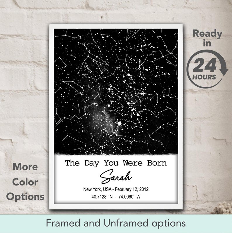 Custom Star Map Birthday Poster: the Day You Were Born Personalized ...