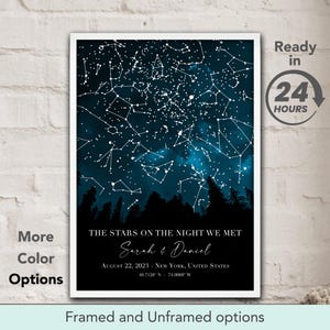 Mapa estelar personalizado: Las estrellas en la noche que nos conocimos, regalo para pareja, regalo de aniversario, regalo de cielo nocturno, mapa de constelaciones, póster celestial