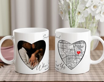 Personalized Engagement Map Mug from Photo & Location: Where She Said Yes Wedding Gift