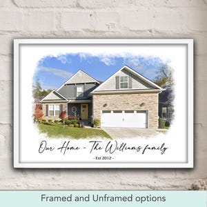 Impressão de nossa casa a partir de foto, placas para casas de família, lar doce lar personalizado, decoração personalizada para casa, minha primeira casa, comprador de casa pela primeira vez