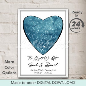 Stern Karte Nach Datum Die Nacht, in der wir uns trafen, Liebe Herz Liebe Romantische Dekoration Jahrestag Geschenk MADE TO ORDER Digital Download