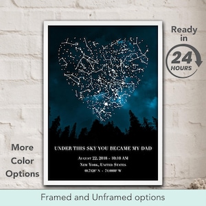 Tu es devenu mon père sous ce ciel, impression personnalisée de carte des étoiles, cadeau d'anniversaire de fête des pères, poster personnalisé d'anniversaire, ciel nocturne par date