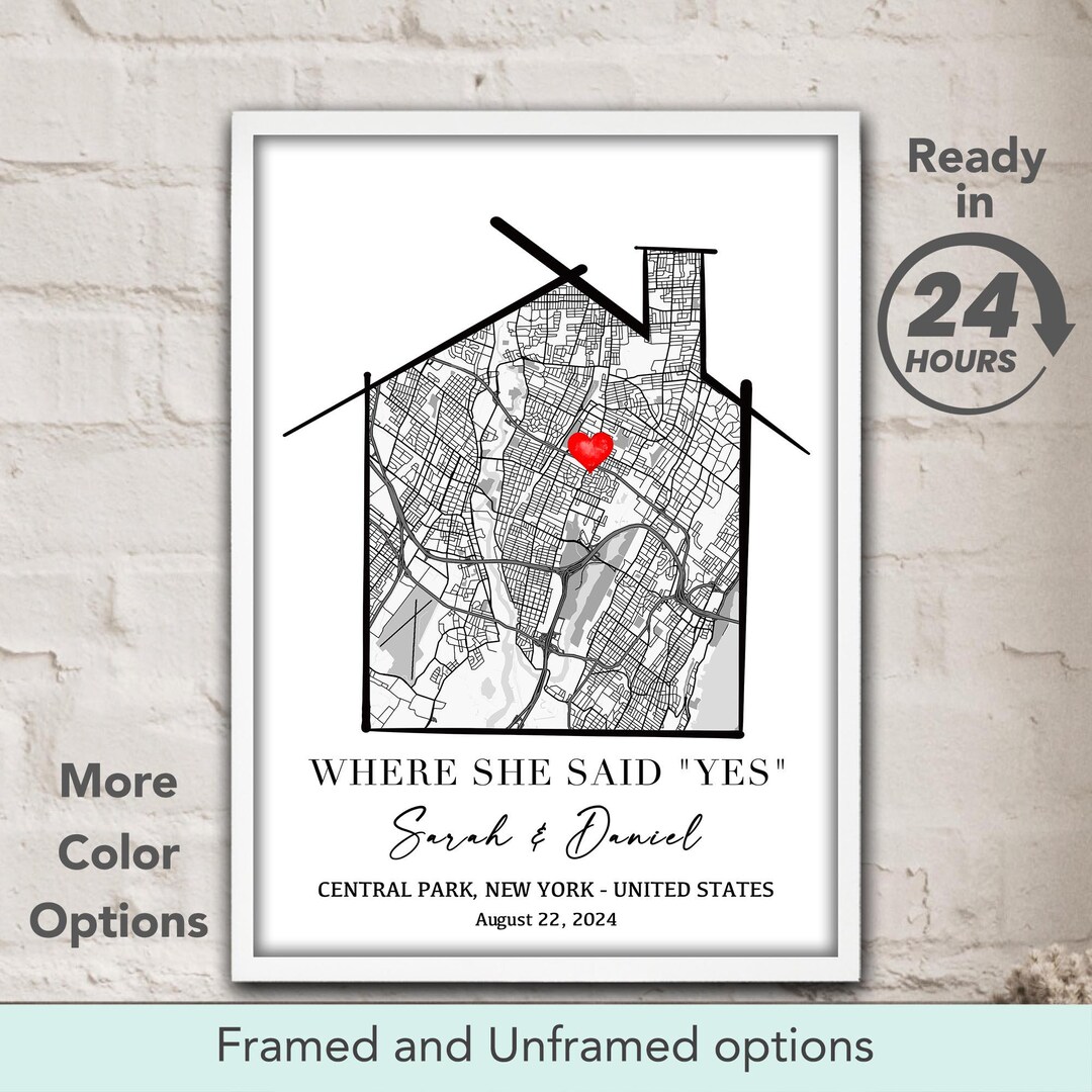 Where She Said Yes Custom Map: Personalized Proposal Location Print - Etsy
