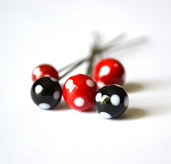 Items similar to Set of 5 polka dot lampwork glass bead headpins.. handmade lampwork glass beads