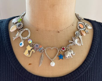 PARTY GIRL - Upcycled Multi Charm Choker Necklace