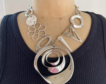 SWIRL - A Bold Mixed Metal Geometric Necklace made from Salvaged & Repurposed Components