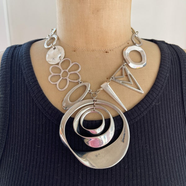 SWIRL - A Bold Mixed Metal Geometric Necklace made from Salvaged & Repurposed Components