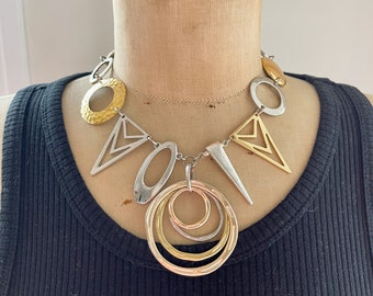 MIXED UP - A Bold Mixed Metal Geometric Necklace made from Salvaged & Repurposed Components