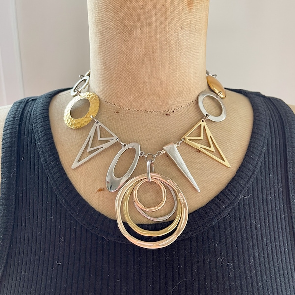 MIXED UP - A Bold Mixed Metal Geometric Necklace made from Salvaged & Repurposed Components