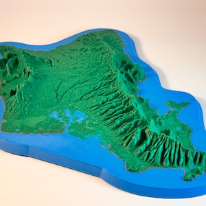 Oahu Island - wunderschöne erhabene topographische 3D-Karte der Insel Oahu.  Unsere Inselheimat.