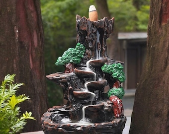 Mountains River Waterfall Incense Burner Backflow Fountain Aroma Smoke Censer Desktop Holder Unique Home Crafts 100 Incense Cones