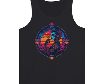 Cyber Pin-Up T-shirt – Retro Meets Future Premium unisex tanktop Madkweb