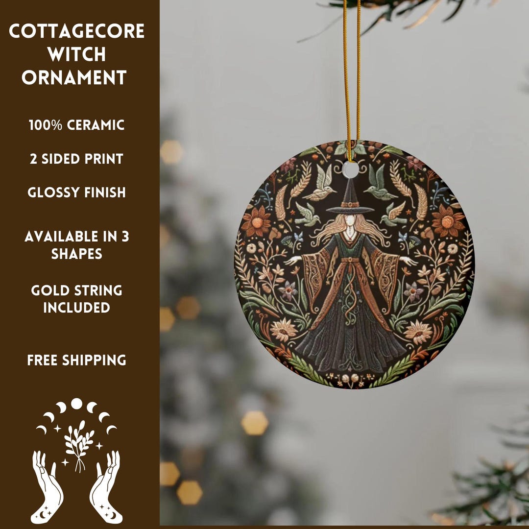 Boho Cottagecore Witch Ornament,christmas Ornament,2 Sided Ceramic ...
