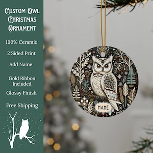 Custom Owl Ornament, Personalized Owl Christmas Ornament, Snowy White Owl Decor, Tree Decoration, Wildlife Bird Gifts, Gift For Owl Lover