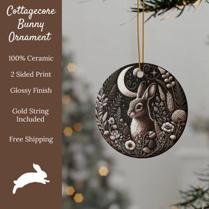 Ornament konijn, ornament kersthaas, geschenken konijn, konijnornament Cottagecore, konijnenornament, cadeau konijn minnaar, ornament Botanisch bos konijn