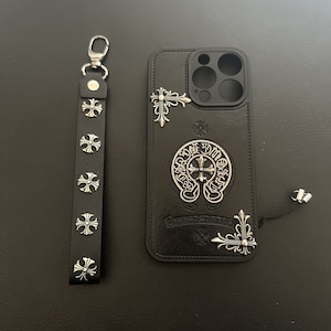 leather Chrome Hearts Gothic Case,iPhone15Case, Cross Flower Case ,Punk Case,Chrome Hearts style Design,Y2k Leather Designer