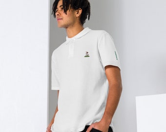 Unisex Piqué-Poloshirt Stickung Tamagochi Golf / Personalisierbares Polo-Shirt für Golfer / Geschenk für Golfer