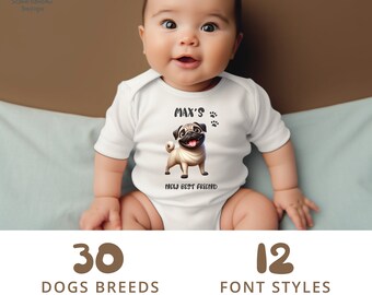 Personalized Baby Bodysuit With Dog Name Baby Shower Gift Personalised Puppy Named For Boy Custom Gift For Newborn Girl Baby Shower