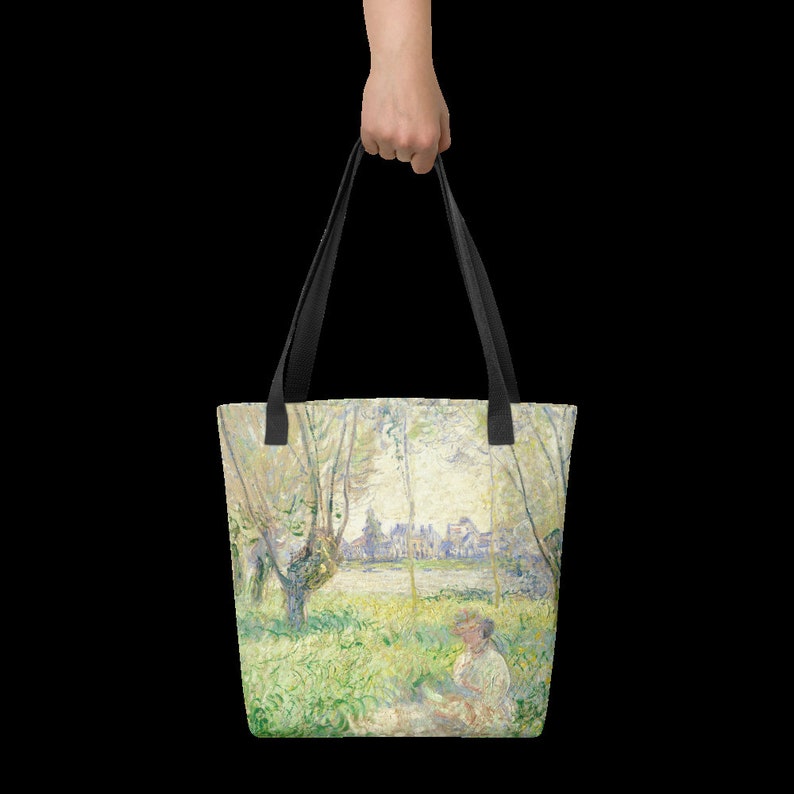 Claude Monet Tote Bag, Woman Seated Under Willow, Shoulder casual bag zdjęcie 3