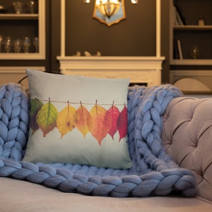 Autumnal Leaves Scatter Cushion, Red Leaves on Throw Pillow, Square Indoor Pillow, Soft Furnishings