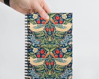 William Morris Spiral Notepad, Strawberry Thief Vintage style painting on Paper stationery