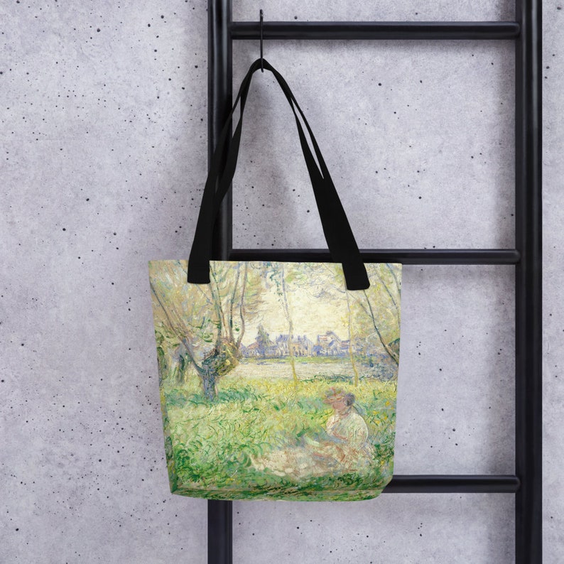 Claude Monet Tote Bag, Woman Seated Under Willow, Shoulder casual bag zdjęcie 8