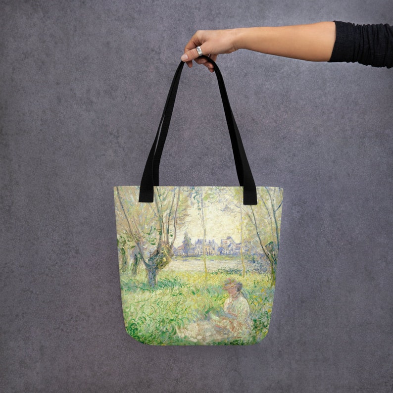 Claude Monet Tote Bag, Woman Seated Under Willow, Shoulder casual bag zdjęcie 7